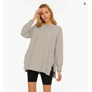 Efan Oversized Biege Tunic Sweatshirt Crewneck Pullover Side Zip XL
